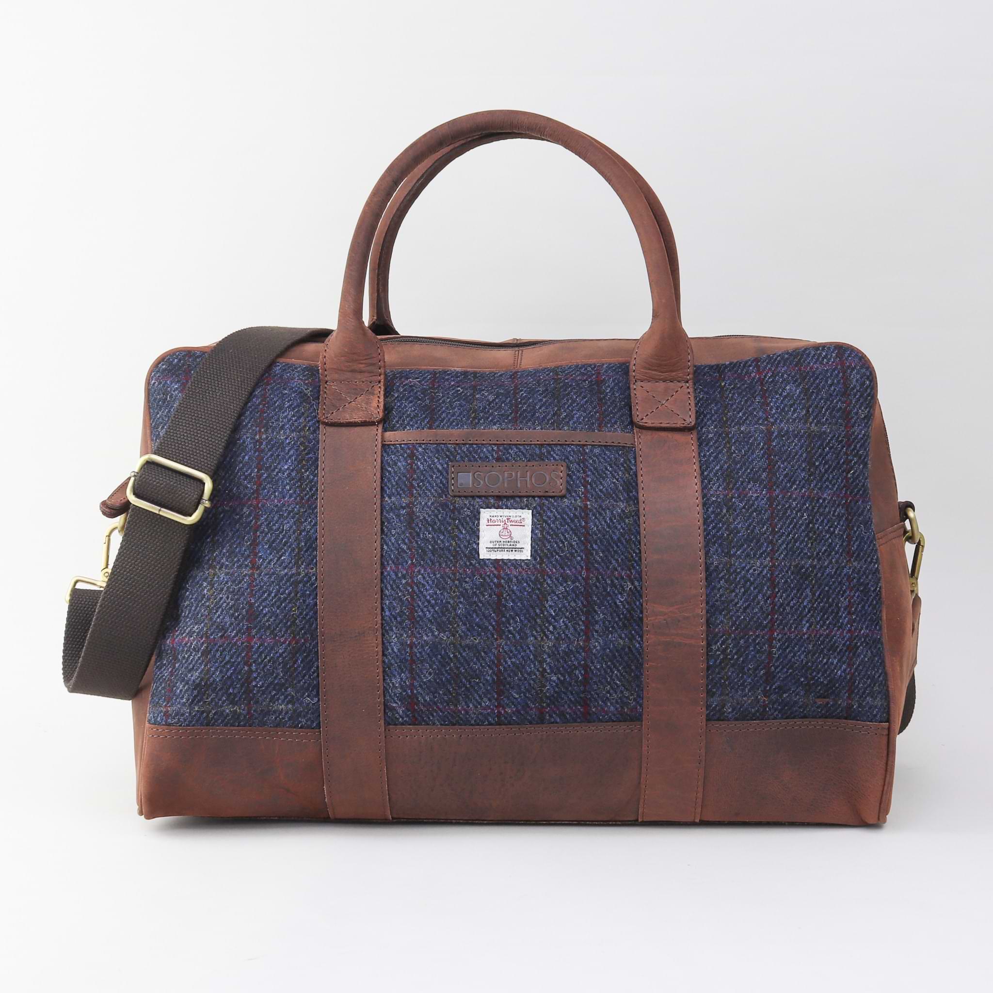 Navy Harris Tweed Holdall Overnight Bag