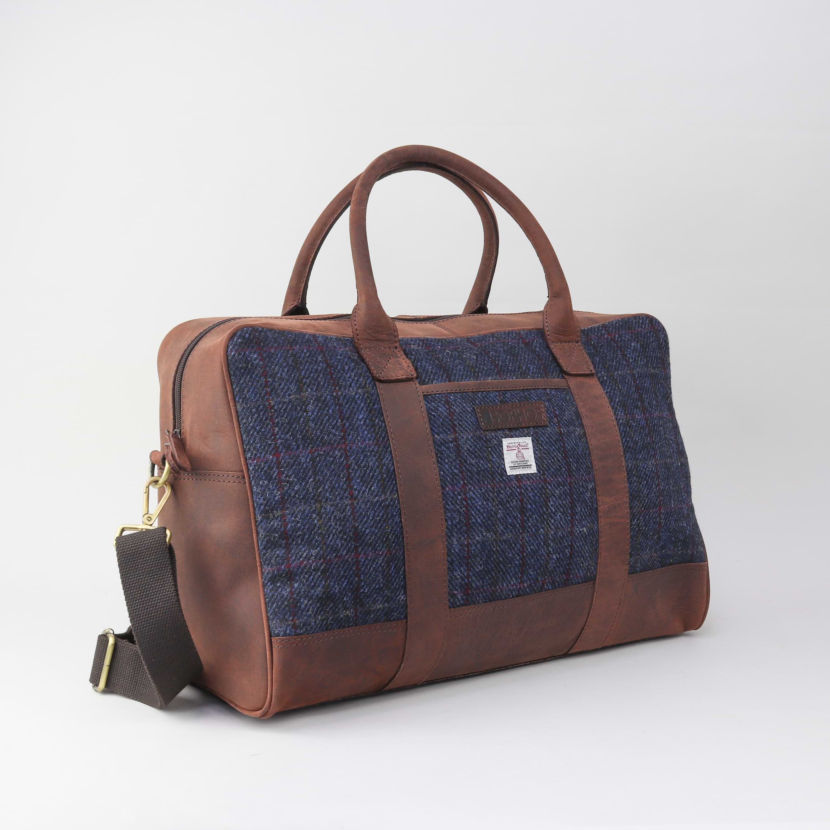 Navy Harris Tweed Holdall Overnight Bag