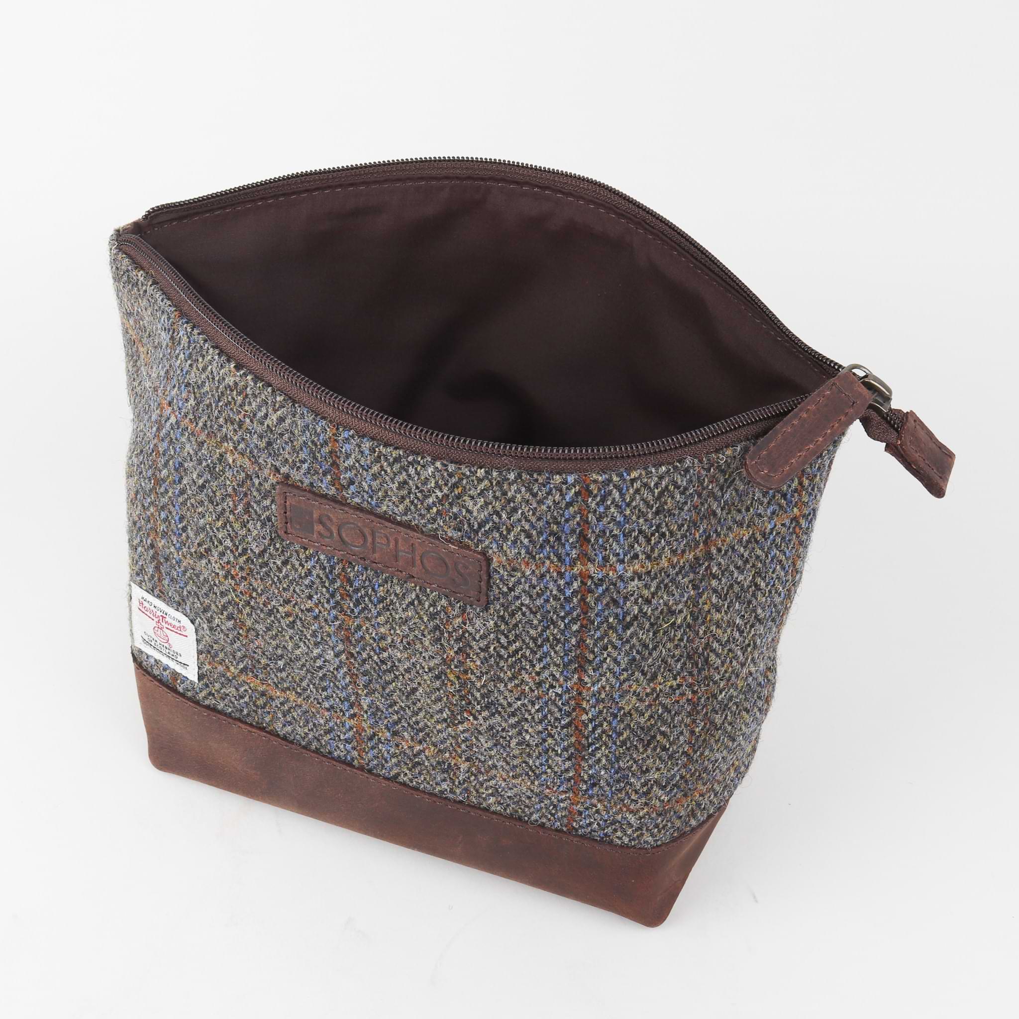 Brown Harris Tweed Triangle Washbag Toiletries Bag
