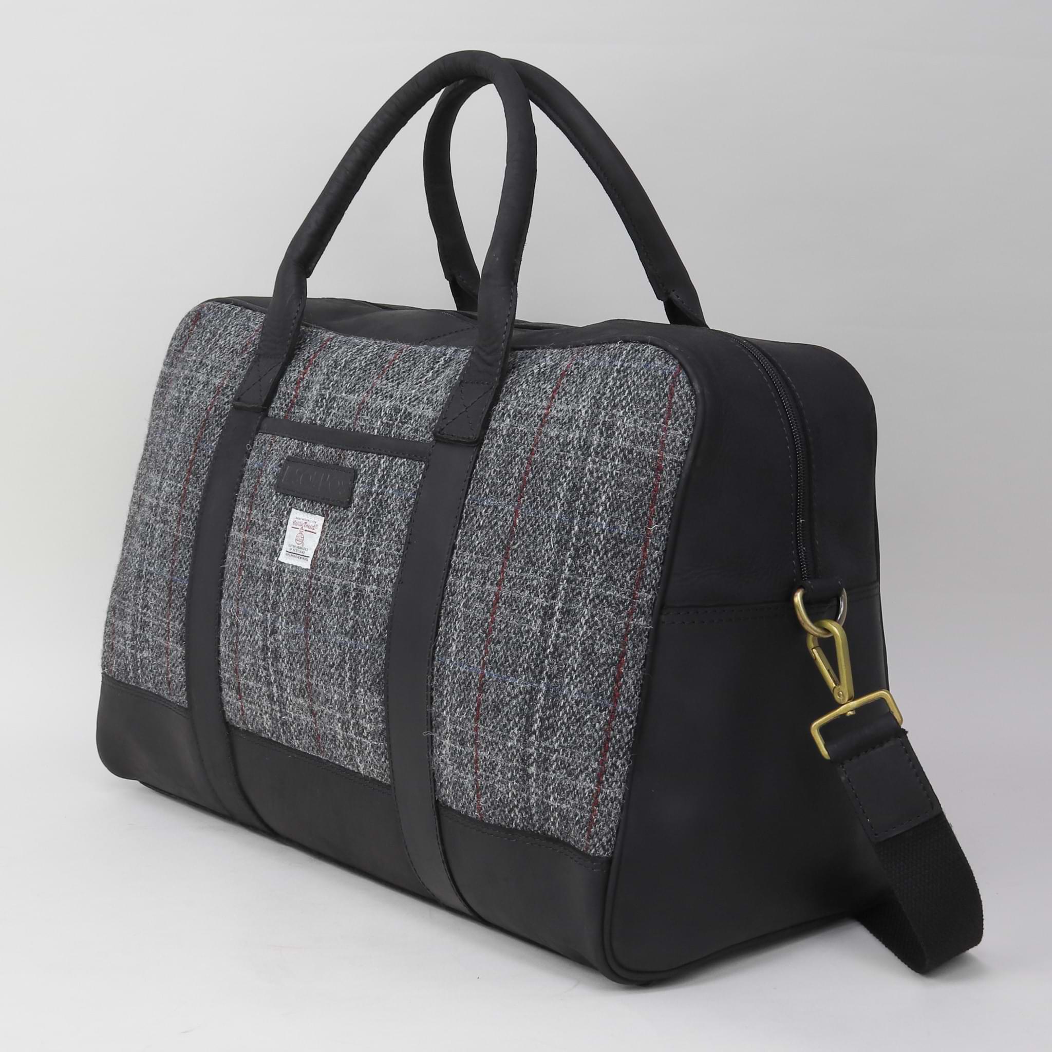 Grey Harris Tweed Holdall Overnight Bag