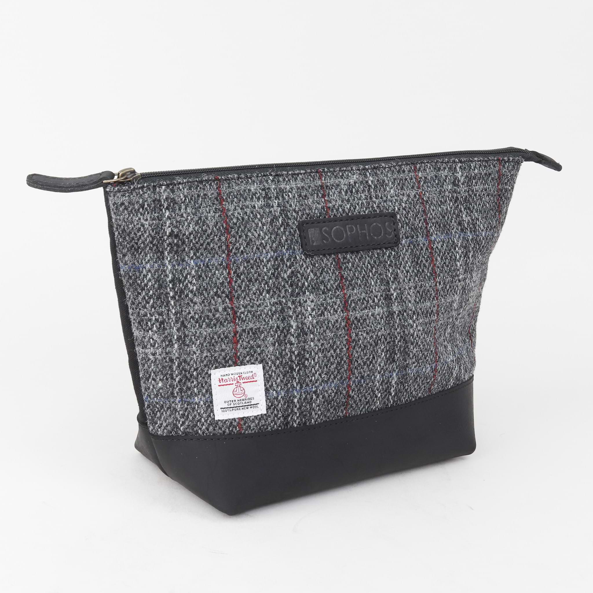 Grey Harris Tweed Triangle Washbag Toiletries Bag