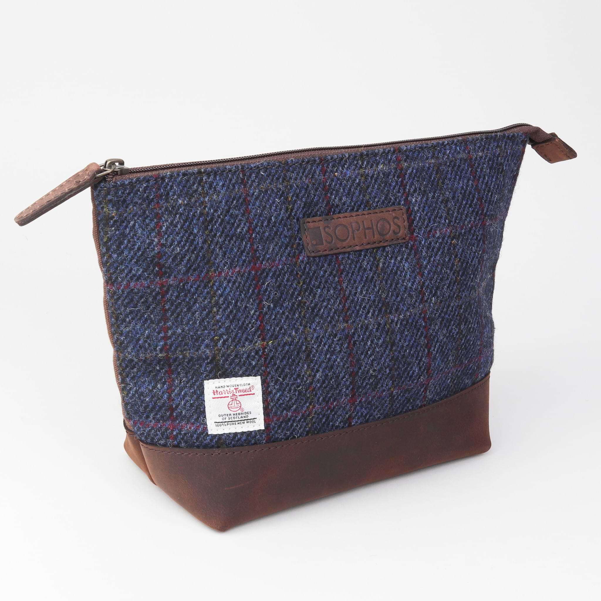 Navy Blue Harris Tweed Triangle Washbag Toiletries Bag