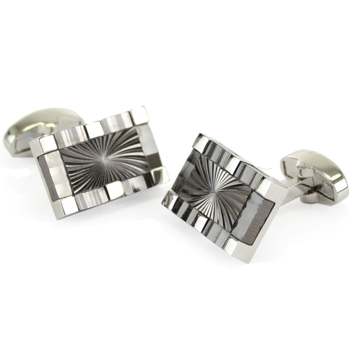 Rectangle Gunmetal and Silver Finish Centre Cufflinks