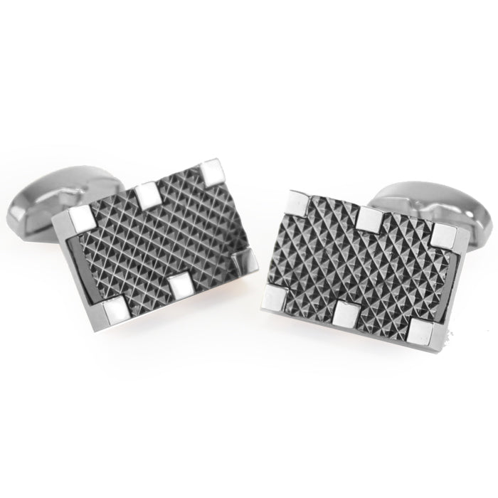 Rectangle Gunmetal and Silver Finish Lattice Cufflinks