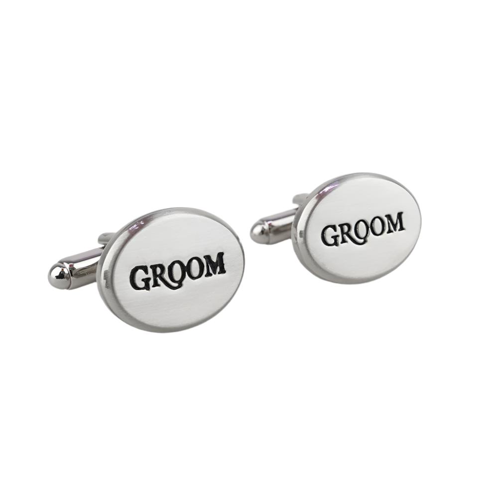 Rhodium Oval Groom Cufflinks