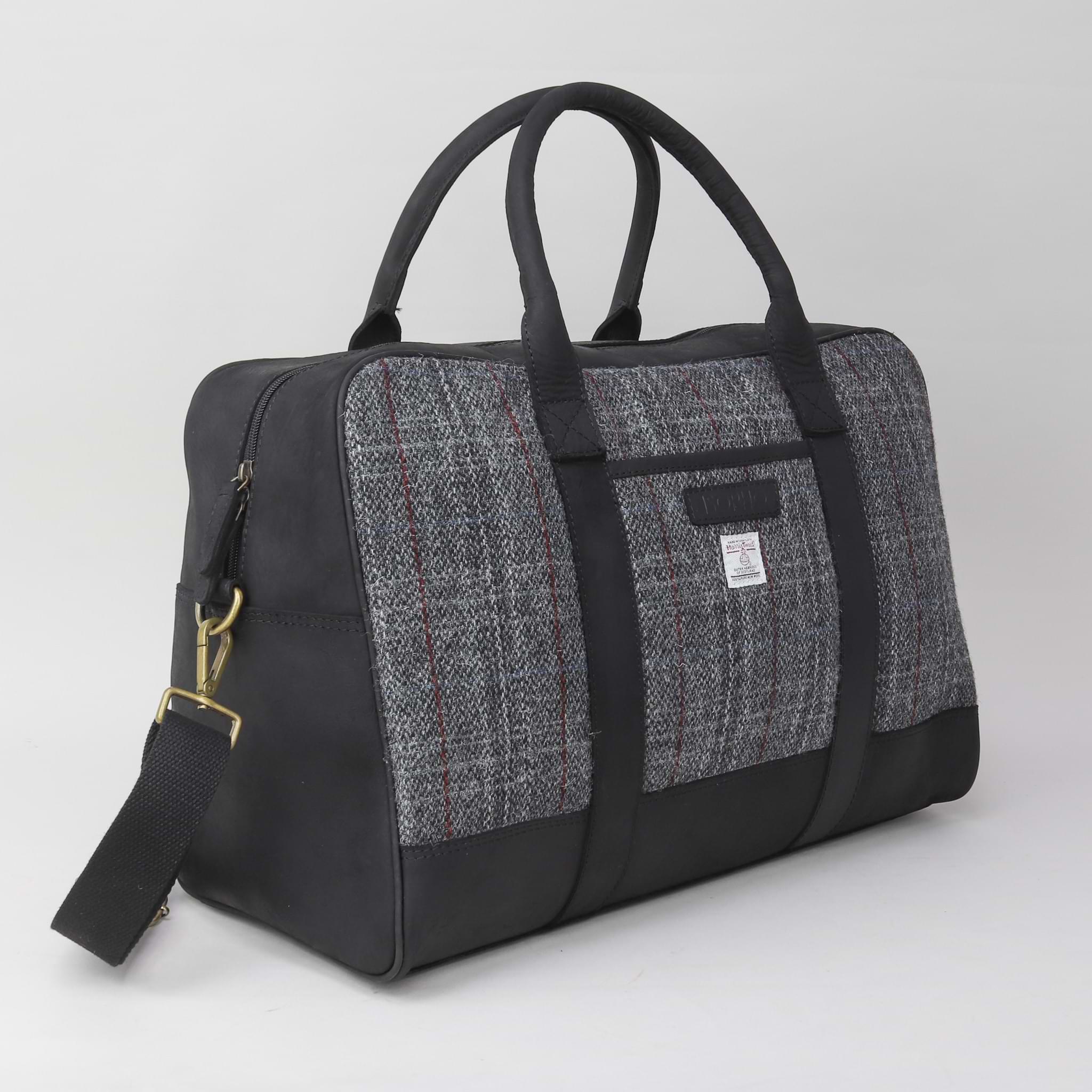 Grey Harris Tweed Holdall Overnight Bag