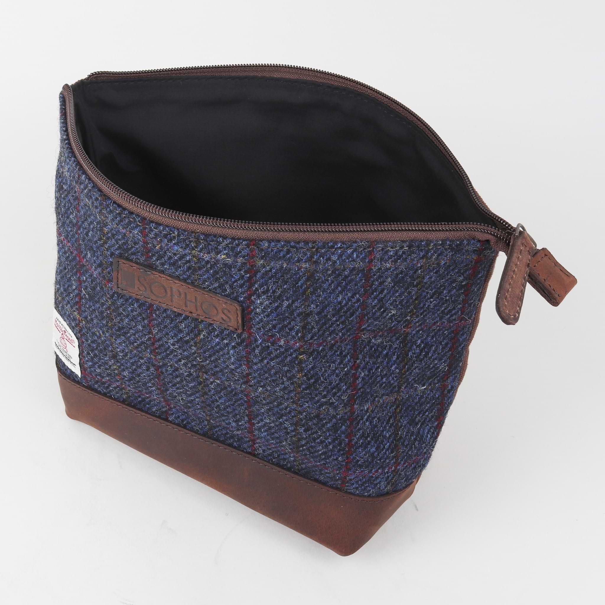 Navy Blue Harris Tweed Triangle Washbag Toiletries Bag