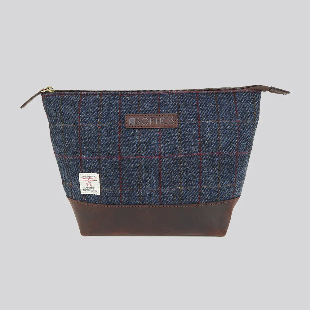 Navy Blue Harris Tweed Triangle Washbag Toiletries Bag