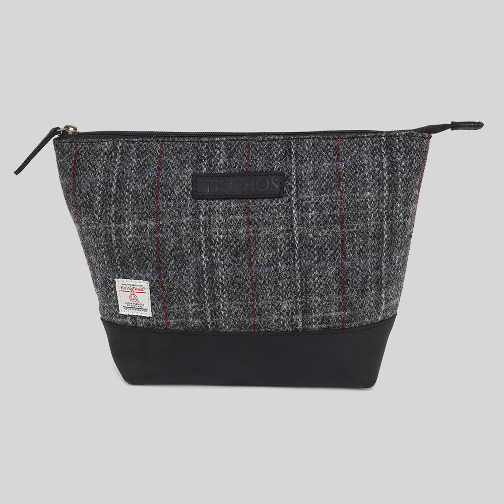 Grey Harris Tweed Triangle Washbag Toiletries Bag