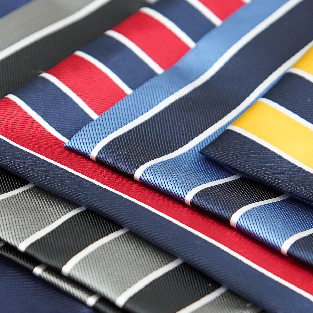 Colourful Striped Pocket Square with Navy Stripes