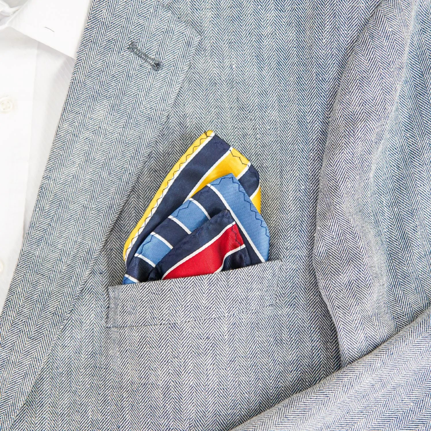 Colourful Striped Pocket Square with Navy Stripes